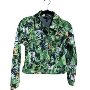 WHBM Jacket Womens XS Green Floral Stretch Cotton Denim Jean Crop Dopamine Dress